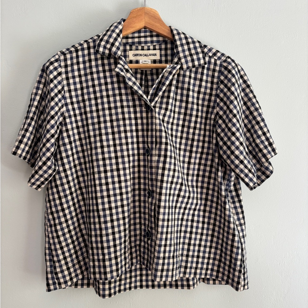 Caron Callahan Cotton Gingham Checkered Shirt - M - Black, Blue and White